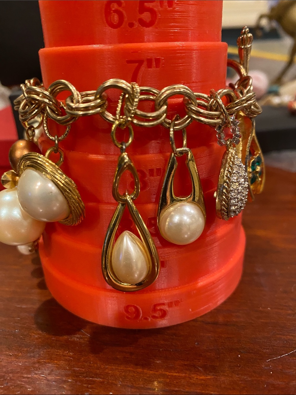 Repurposed Gold-Tone Pearl Charm Bracelet - Elegant Women’s Jewelry - Picture 2 of 5